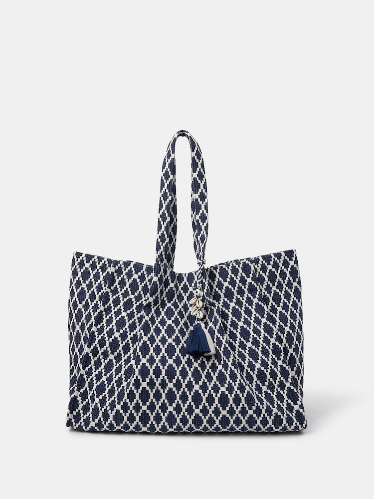Accessorize Blue Geometric Tote Bag - Image 1 of 5