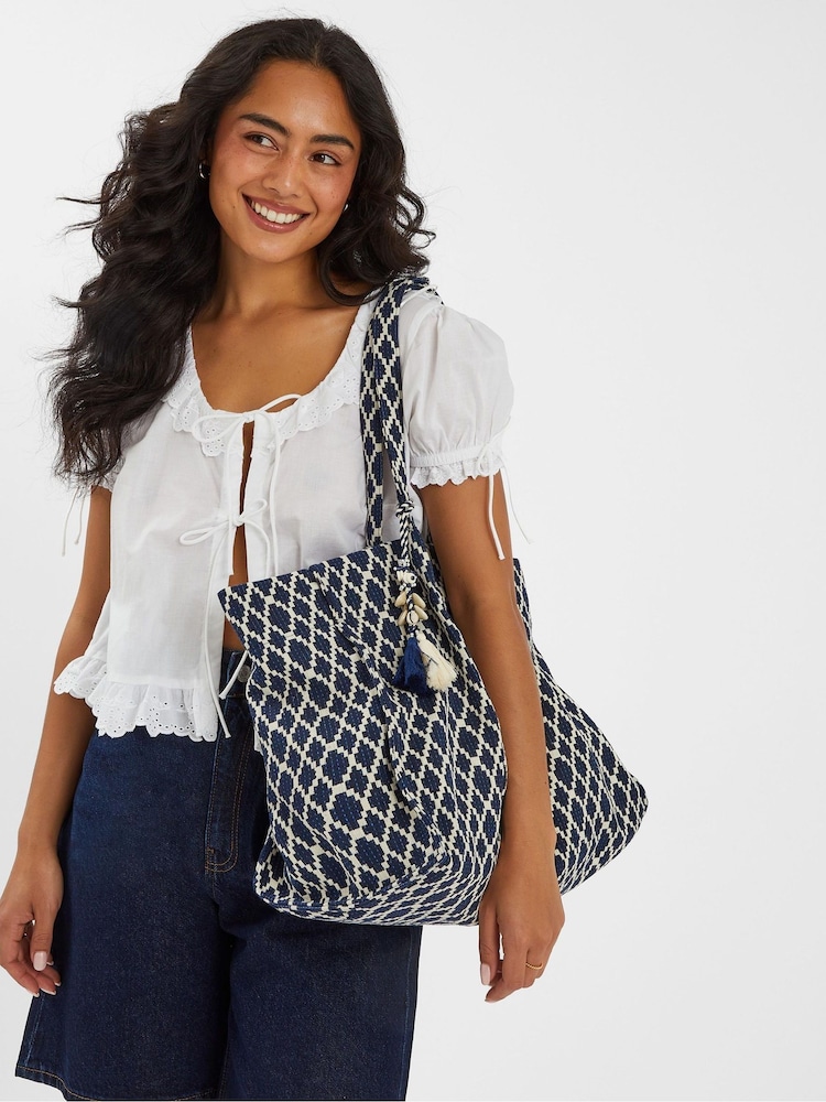Accessorize Blue Geometric Tote Bag - Image 5 of 5