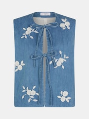 Accessorize Floral Print Embroidered Denim Waistcoat - Imagen 1 de 1