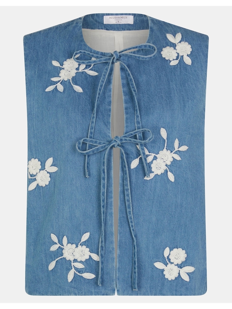 Colete jeans bordado com estampa floral Accessorize - Imagem 4 de 4