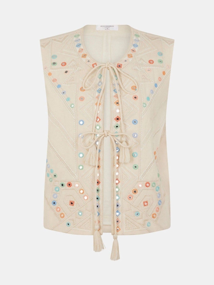 Accessorize Natural Mirror Embroidered Waistcoat - Image 4 of 4