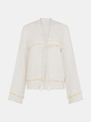 Accessorize White Mirror Embellished Long Sleeve Tie Blouse - Image 1 of 1