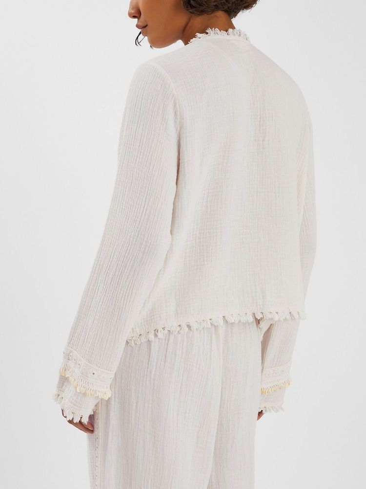 Accessorize White Mirror Embellished Long Sleeve Tie Blouse - Image 2 of 4