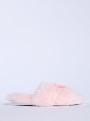 Boux Avenue Pink Plush Bow Slider Slippers - Image 3 of 5
