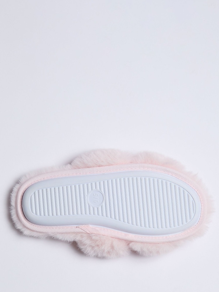 Boux Avenue Pink Plush Bow Slider Slippers - Image 5 of 5