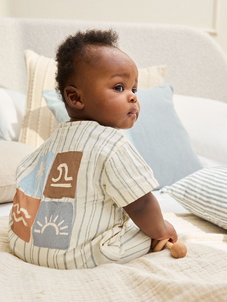 Mono Stripe Short Sleeve Baby Romper (0mths-3yrs) - Image 1 of 10 Mono Stripe Short Sleeve Baby Romper (0mths-3yrs) - Image 1 of 10