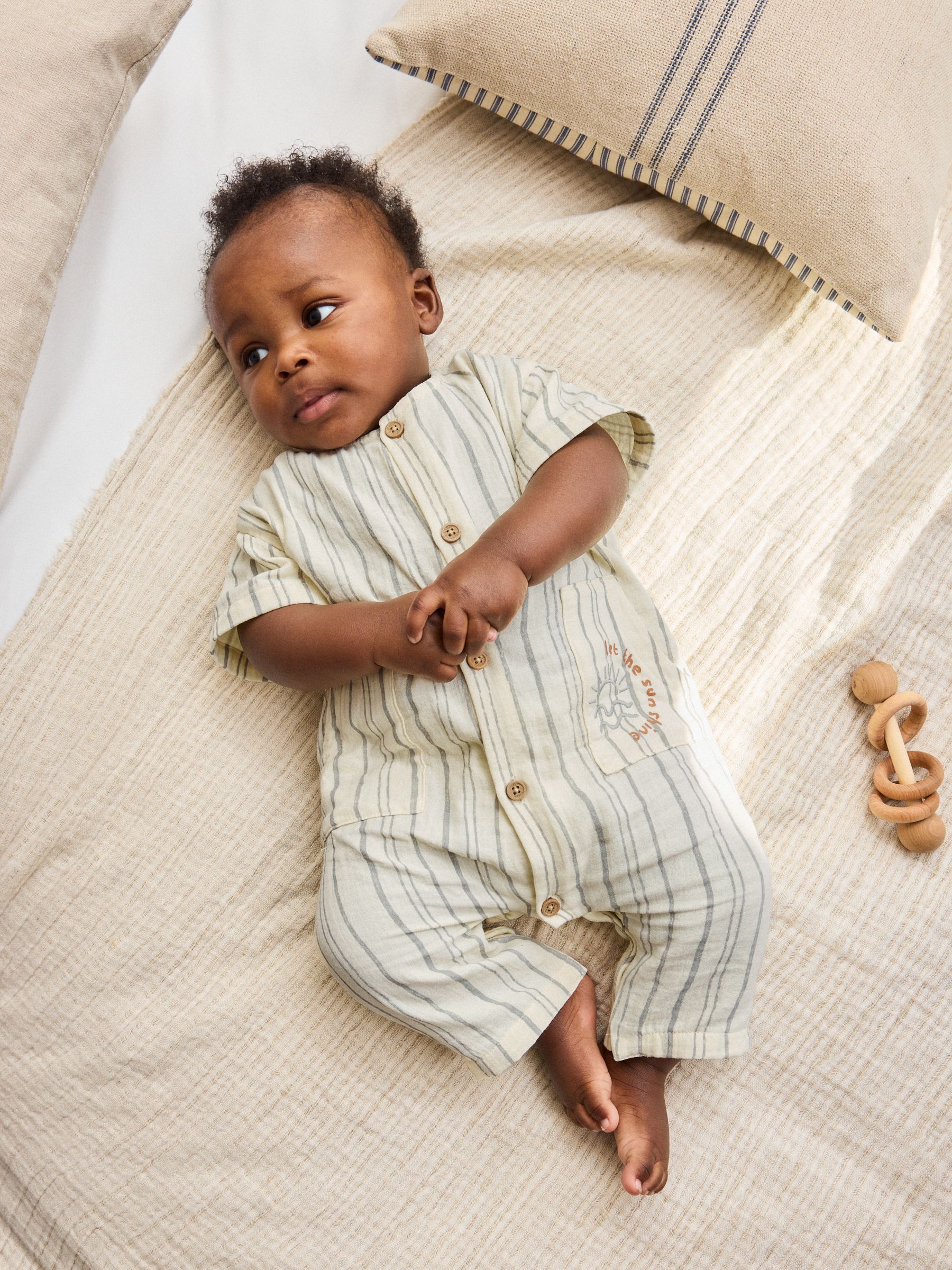 Buy Mono Stripe Short Sleeve Baby Romper (0mths-3yrs) from Next