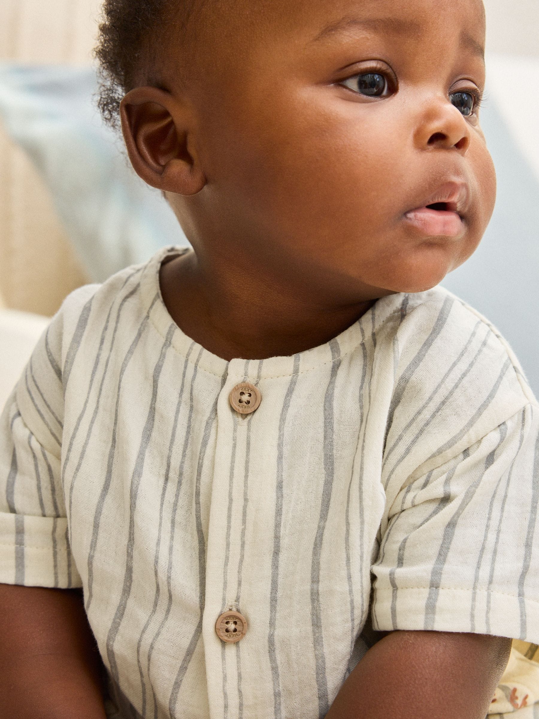 Buy Mono Stripe Short Sleeve Baby Romper (0mths-3yrs) from Next