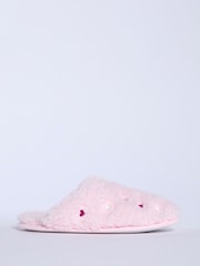 Boux Avenue Pink Heart Embroidered Borg Mule Slippers - Image 3 of 6