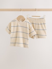 Neutral/Blue Stripe Top and Short Towelling Baby Set (0mths-2yrs) - Image 1 of 14