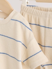 Neutral/Blue Stripe Top and Short Towelling Baby Set (0mths-2yrs) - Image 8 of 14