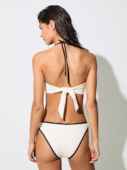 Reiss Ivory/Chocolate Johannah Tipped Bandeau Shirred Bikini Top - Image 6 of 7
