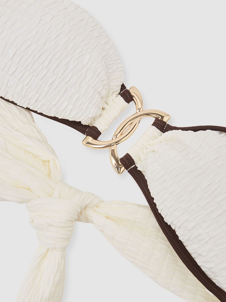 Reiss Ivory/Chocolate Johannah Tipped Bandeau Shirred Bikini Top - Image 7 of 7