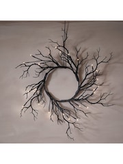 Lights4fun 40cm Pre Lit Black Twig Halloween Wreath - Image 1 of 6