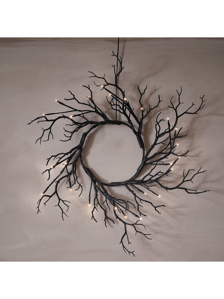 Lights4fun 40cm Pre Lit Black Twig Halloween Wreath - Image 1 of 6