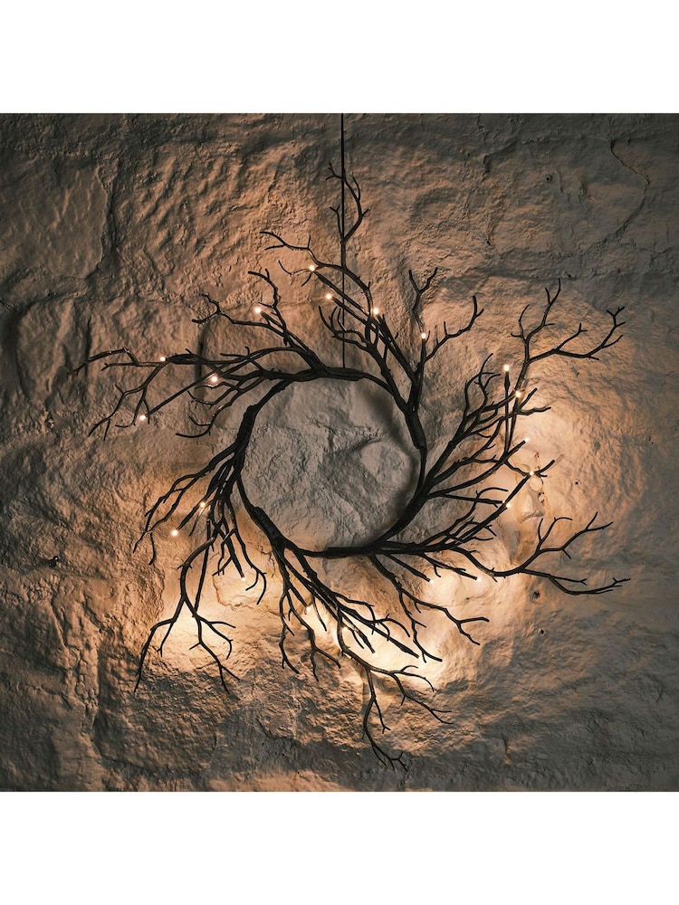 Lights4fun 40cm Pre Lit Black Twig Halloween Wreath - Image 2 of 6