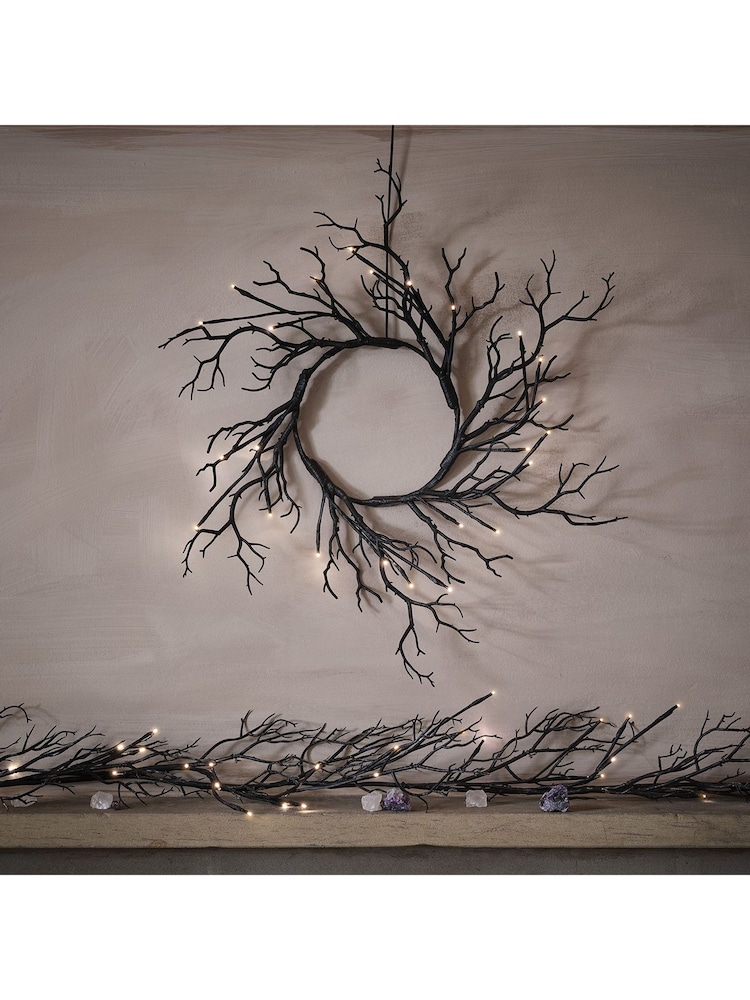 Lights4fun 40cm Pre Lit Black Twig Halloween Wreath - Image 6 of 6
