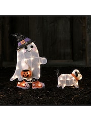 Lights4fun White Ghost Walking Dog Outdoor LED Halloween Decoration - Image 1 of 3