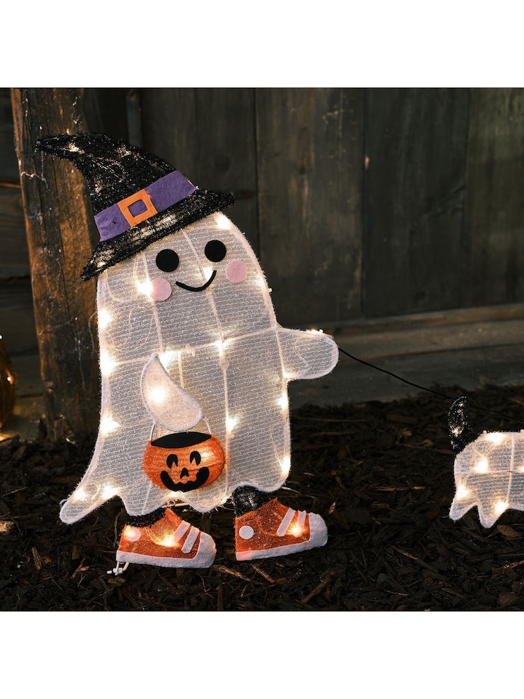 Lights4fun White Ghost Walking Dog Outdoor LED Halloween Decoration - Image 2 of 3