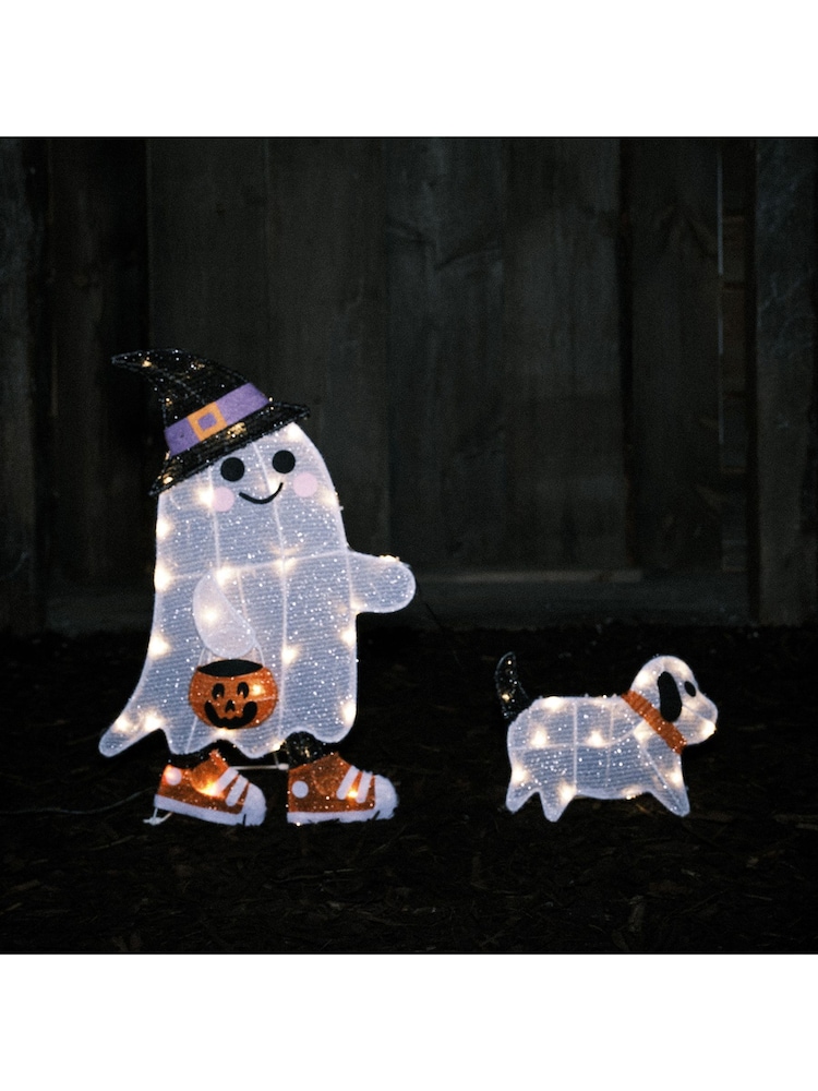 Lights4fun White Ghost Walking Dog Outdoor LED Halloween Decoration - Image 3 of 3