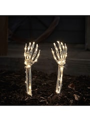 Lights4fun White 2 Skeleton Hand Halloween Garden Stake Lights - Image 1 of 2