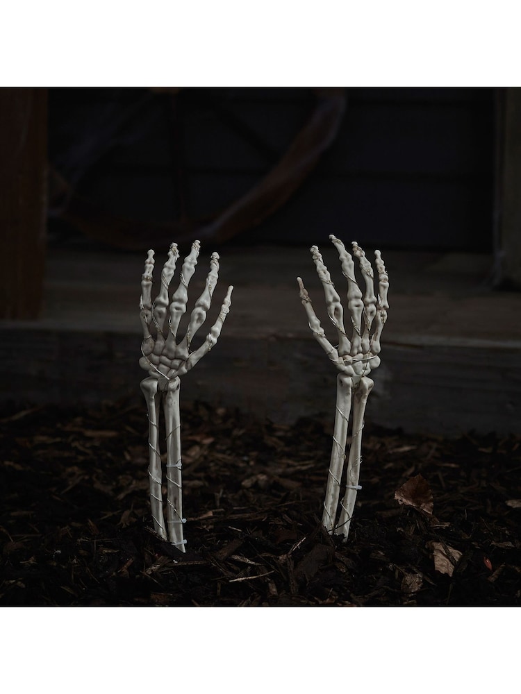 Lights4fun White 2 Skeleton Hand Halloween Garden Stake Lights - Image 2 of 2