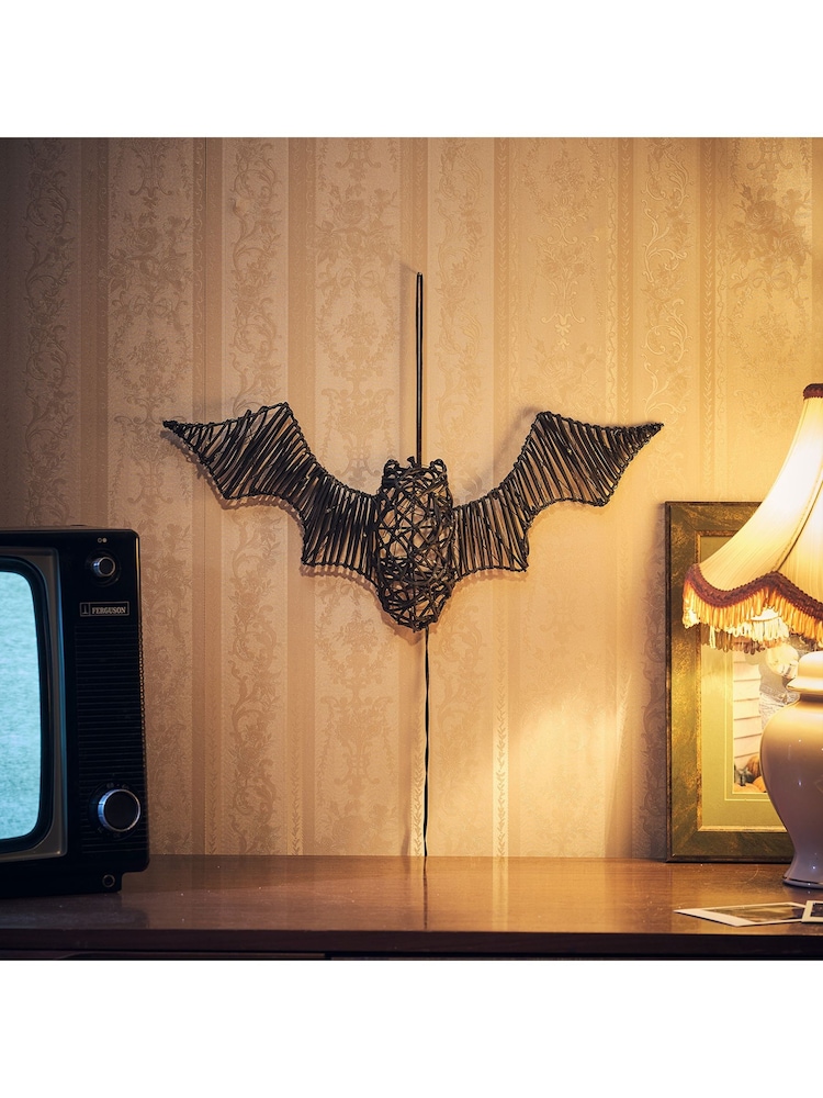 Lights4fun Black Rattan Outdoor Light-Up Halloween Bat - Image 2 of 4