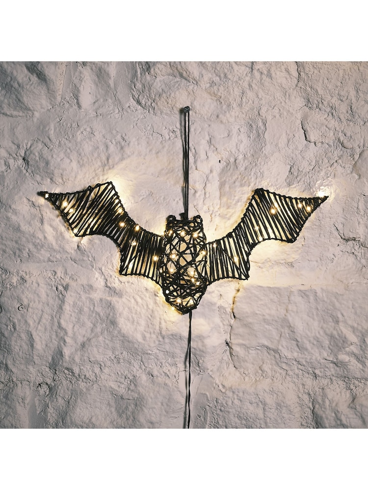 Lights4fun Black Rattan Outdoor Light-Up Halloween Bat - Image 4 of 4