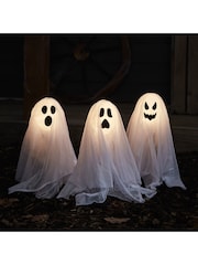 Lights4fun Set of 3 White Ghost Halloween Garden Stake Lights - Image 1 of 3