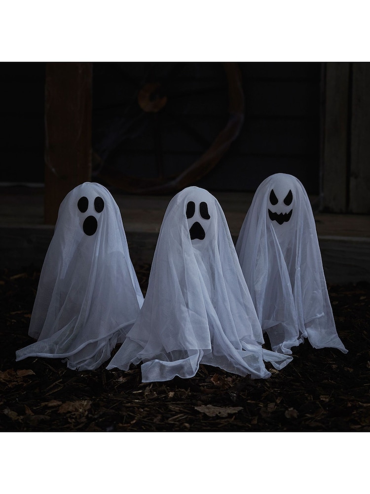 Lights4fun Set of 3 White Ghost Halloween Garden Stake Lights - Image 2 of 3