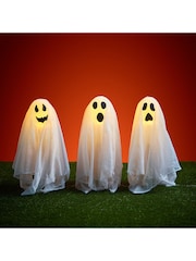Lights4fun Set of 3 White Ghost Halloween Garden Stake Lights - Image 3 of 3