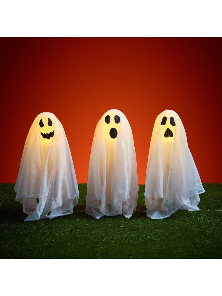 Lights4fun Set of 3 White Ghost Halloween Garden Stake Lights - Image 3 of 3