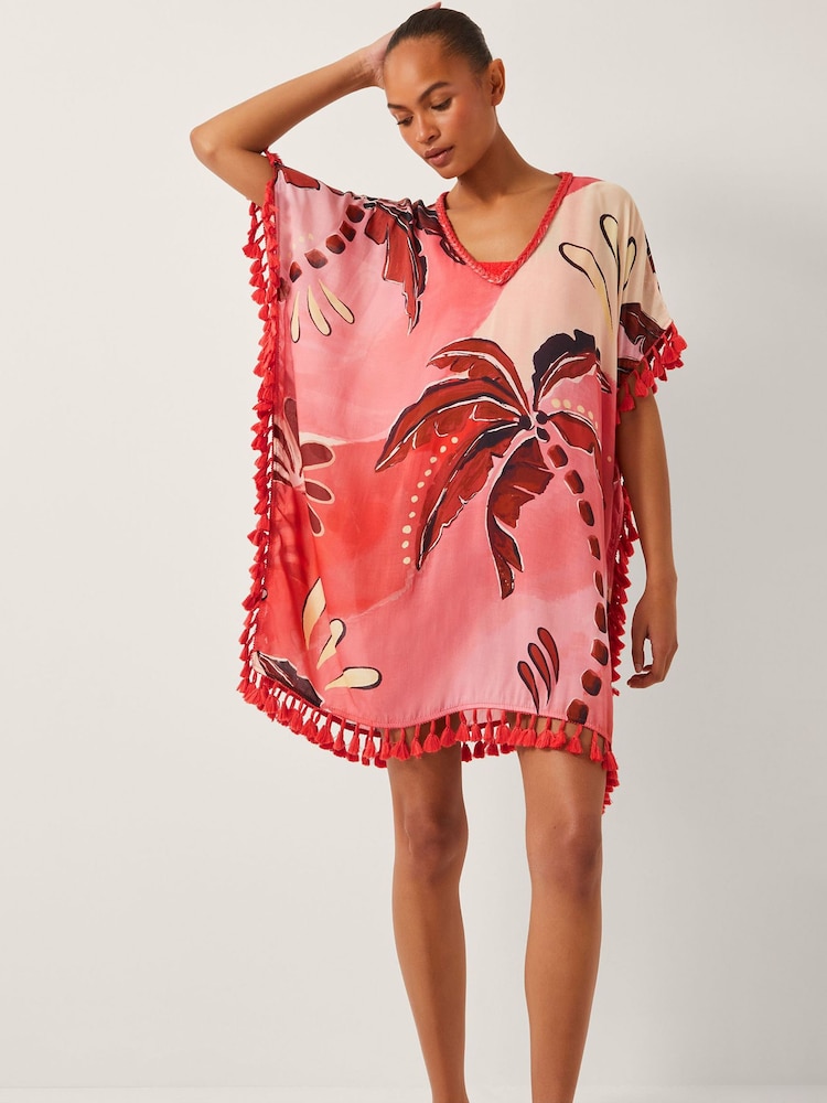Monsoon Orange Alex Palm Tassel Mini Kaftan - Image 1 of 4