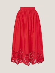 Monsoon Red Grace Cutwork Midi Skirt - Image 1 of 1