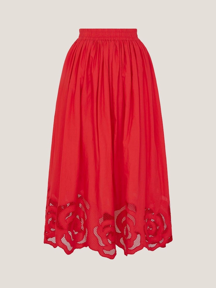 Monsoon Red Grace Cutwork Midi Skirt - Image 1 of 1