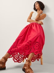 Monsoon Red Grace Cutwork Midi Skirt - Image 3 of 5