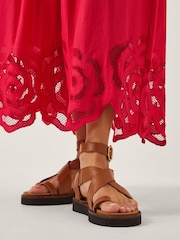 Monsoon Red Grace Cutwork Midi Skirt - Image 4 of 5