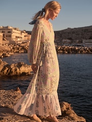 Monsoon Cream Selene Floral Print Long Sleeve Maxi Dress - Image 1 of 6