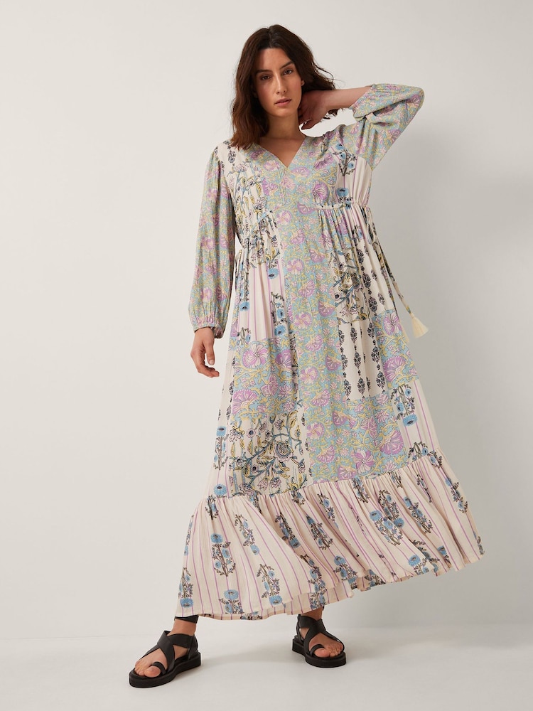 Monsoon Cream Selene Floral Print Long Sleeve Maxi Dress - Image 2 of 6