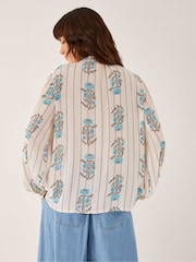 Monsoon Cream Elora Floral Print Stripe Tie Blouse - Image 2 of 5