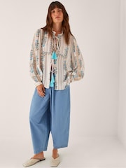 Monsoon Cream Elora Floral Print Stripe Tie Blouse - Image 3 of 5
