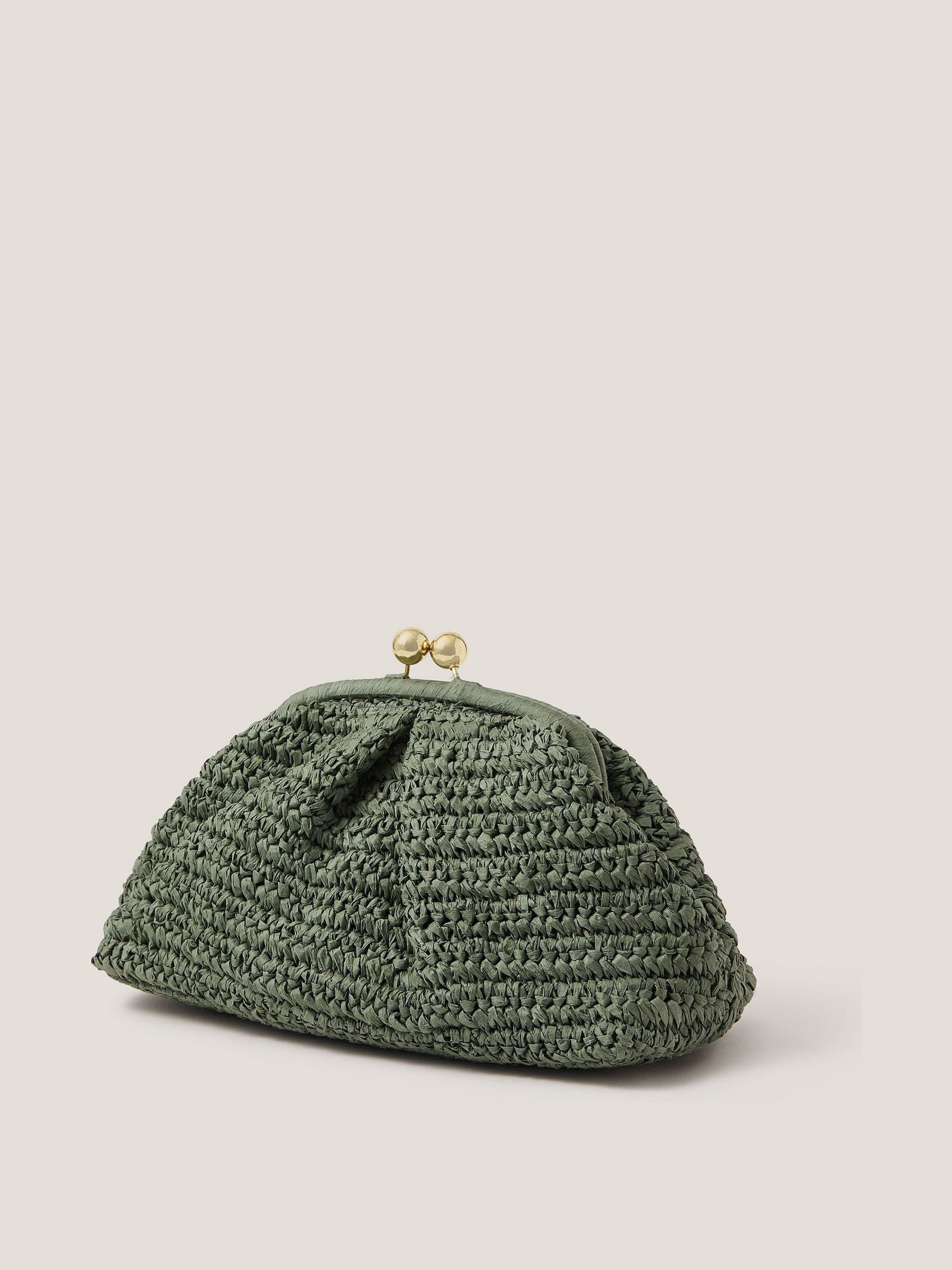 Monsoon Green Lana Raffia Clutch Bag