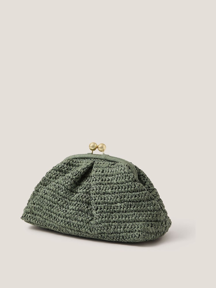 Monsoon Green Lana Raffia Clutch Bag - Image 1 of 4