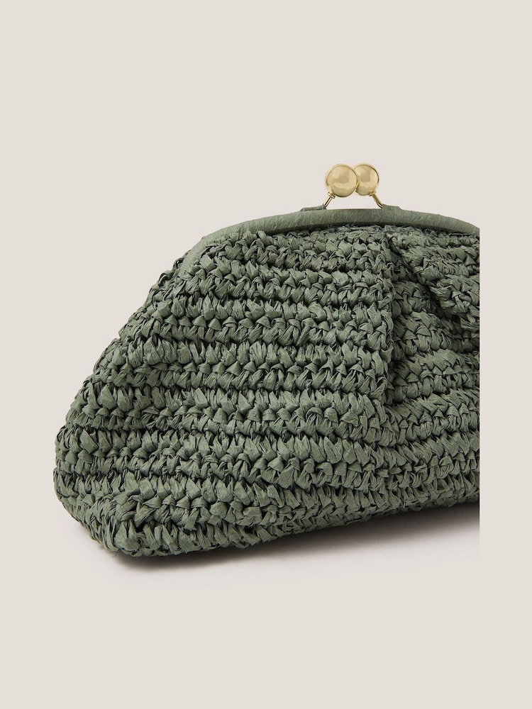 Monsoon Green Lana Raffia Clutch Bag - Image 2 of 4 Monsoon Green Lana Raffia Clutch Bag - Image 2 of 4
