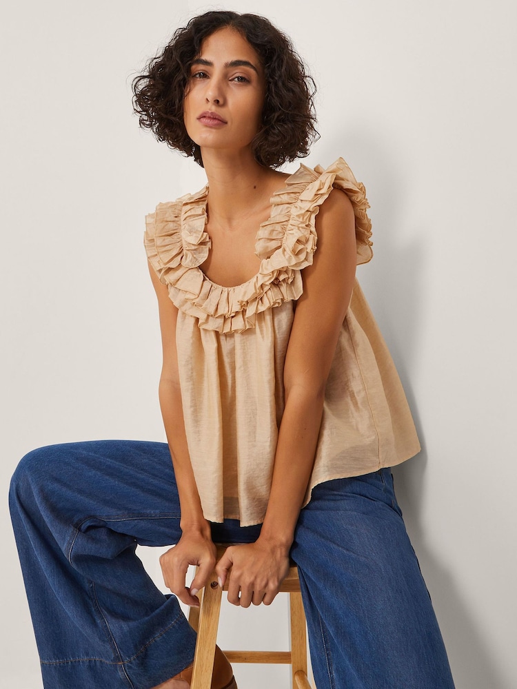 Monsoon Orange Ella Sleeveless Frill Top - Image 1 of 5 Monsoon Orange Ella Sleeveless Frill Top - Image 1 of 5