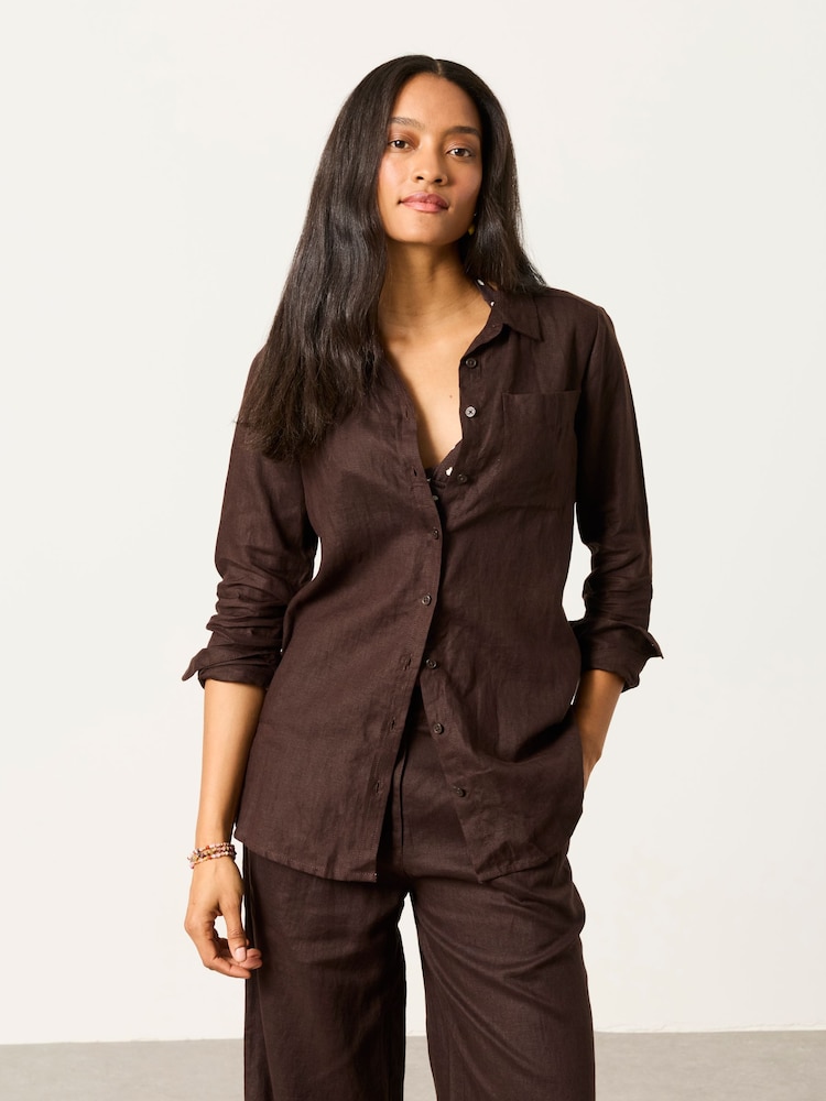 FatFace Olivia Chocolate Brown Linen Shirt - Image 1 of 6