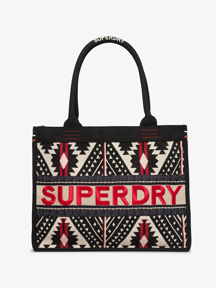 Superdry Black Luxe Embroidered Tote Bag - Image 1 of 4