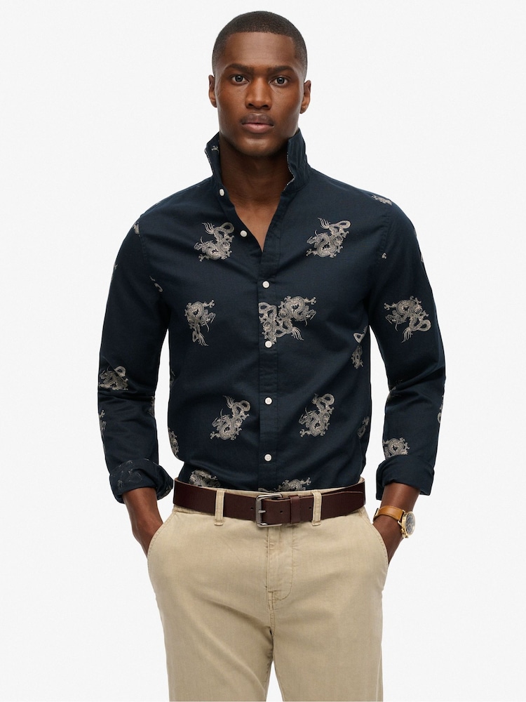 Superdry Blue Long Sleeve Beach Shirt - Image 1 of 4