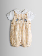 JoJo Maman Bébé Natural Peter Rabbit™ Checked Dungaree & Body Set - Image 2 of 8