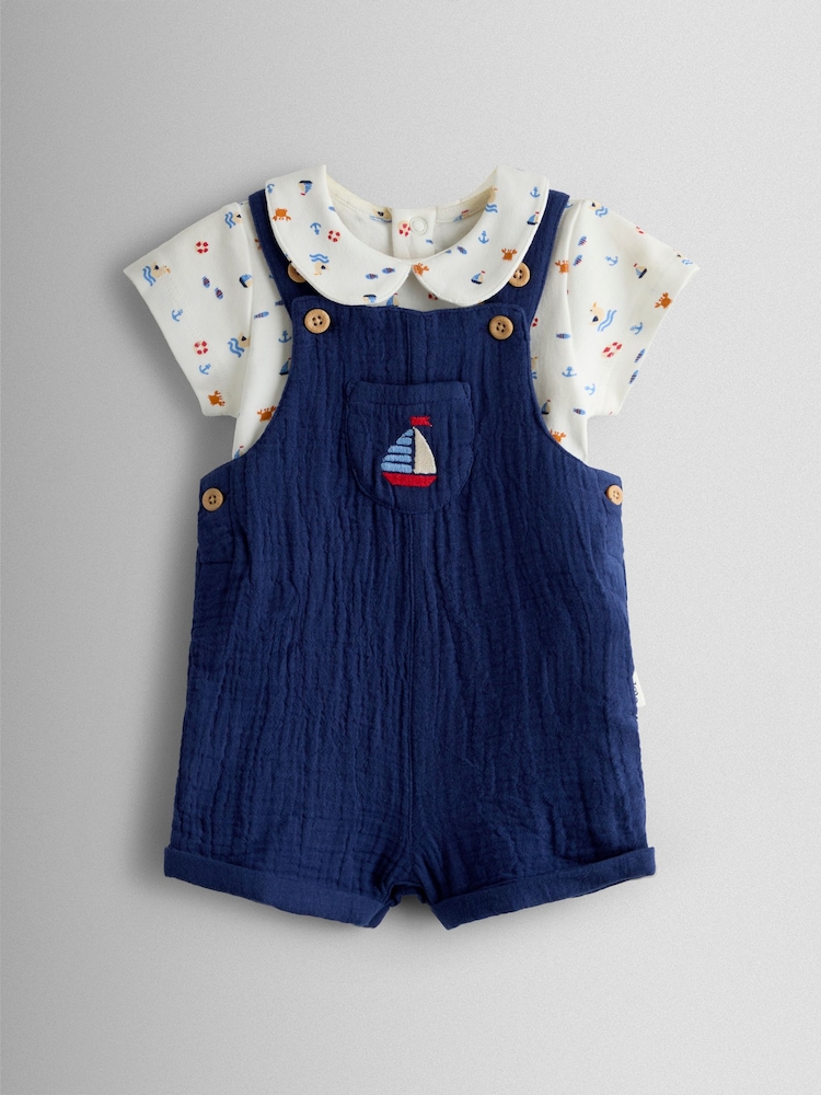 Jojo Maman Bébé Blue Dungarees Set - Image 2 of 9 Jojo Maman Bébé Blue Dungarees Set - Image 2 of 9